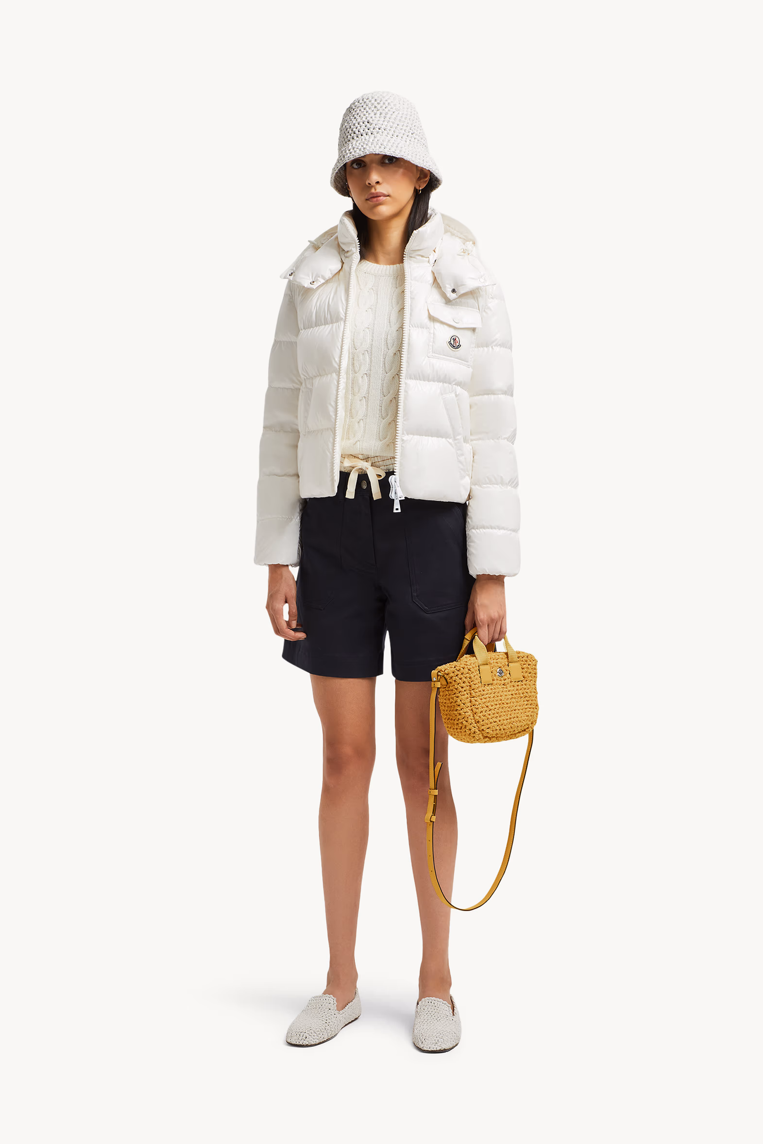 Plumífero corto con capucha Andro Mujer Blanco Moncler 0